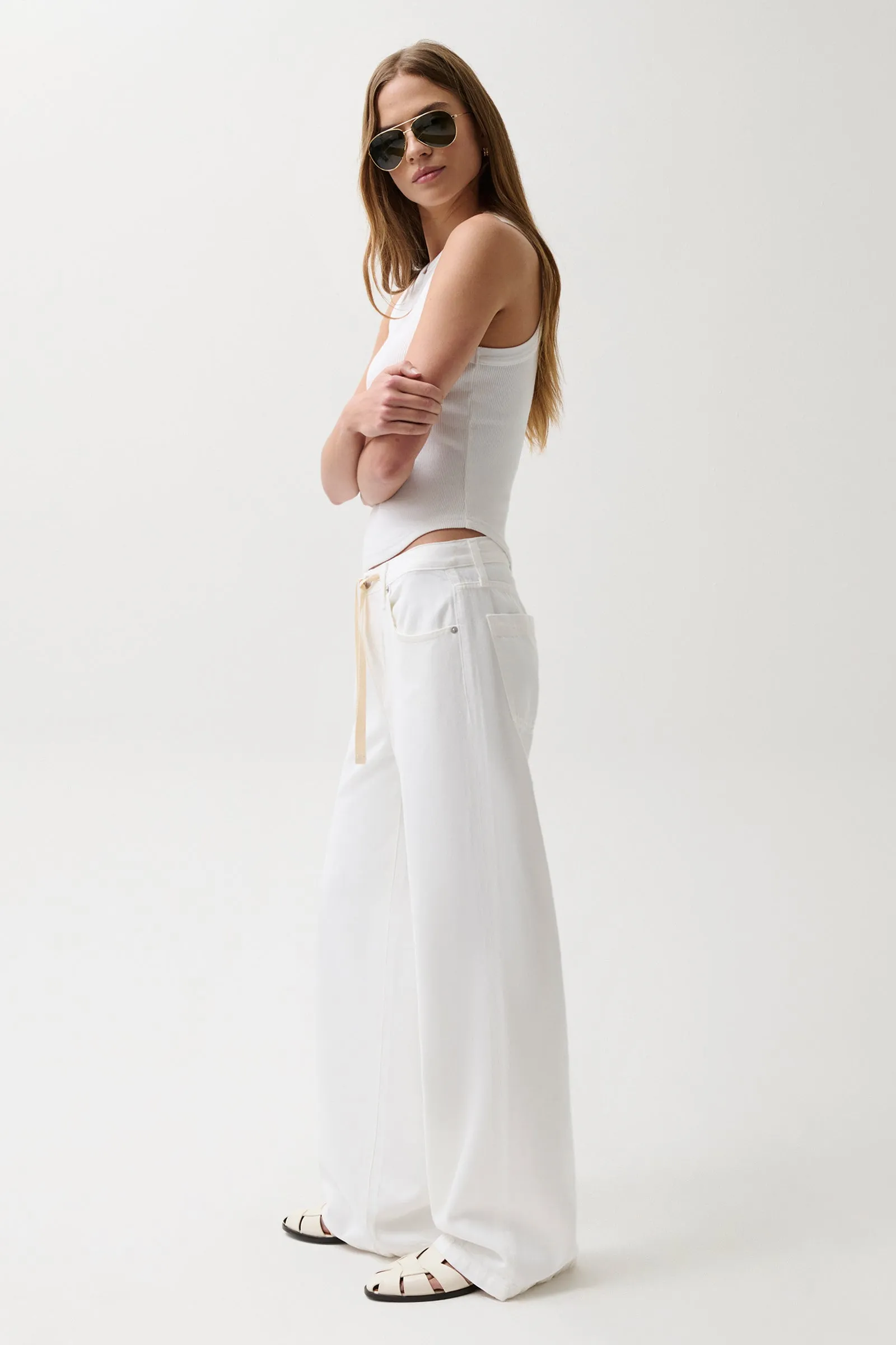 Jadyn Mid Rise Drawstring Palazzo Jean - Optic White sold by Pistola product image thumbnail 3