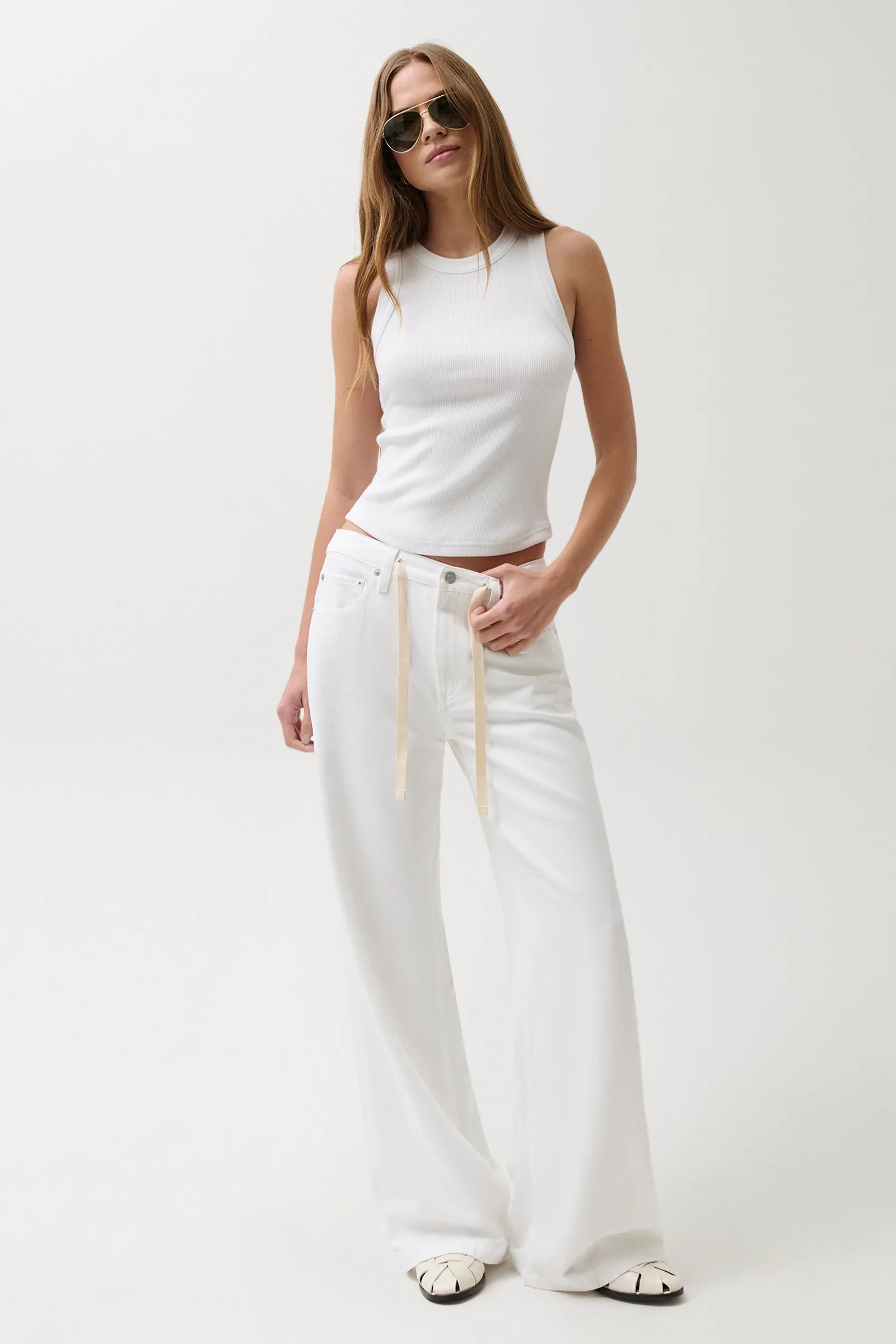 Jadyn Mid Rise Drawstring Palazzo Jean - Optic White sold by Pistola