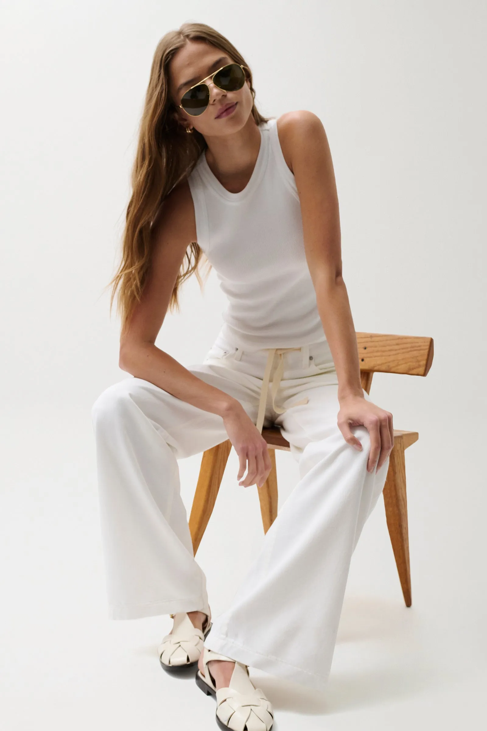 Jadyn Mid Rise Drawstring Palazzo Jean - Optic White sold by Pistola product image thumbnail 5