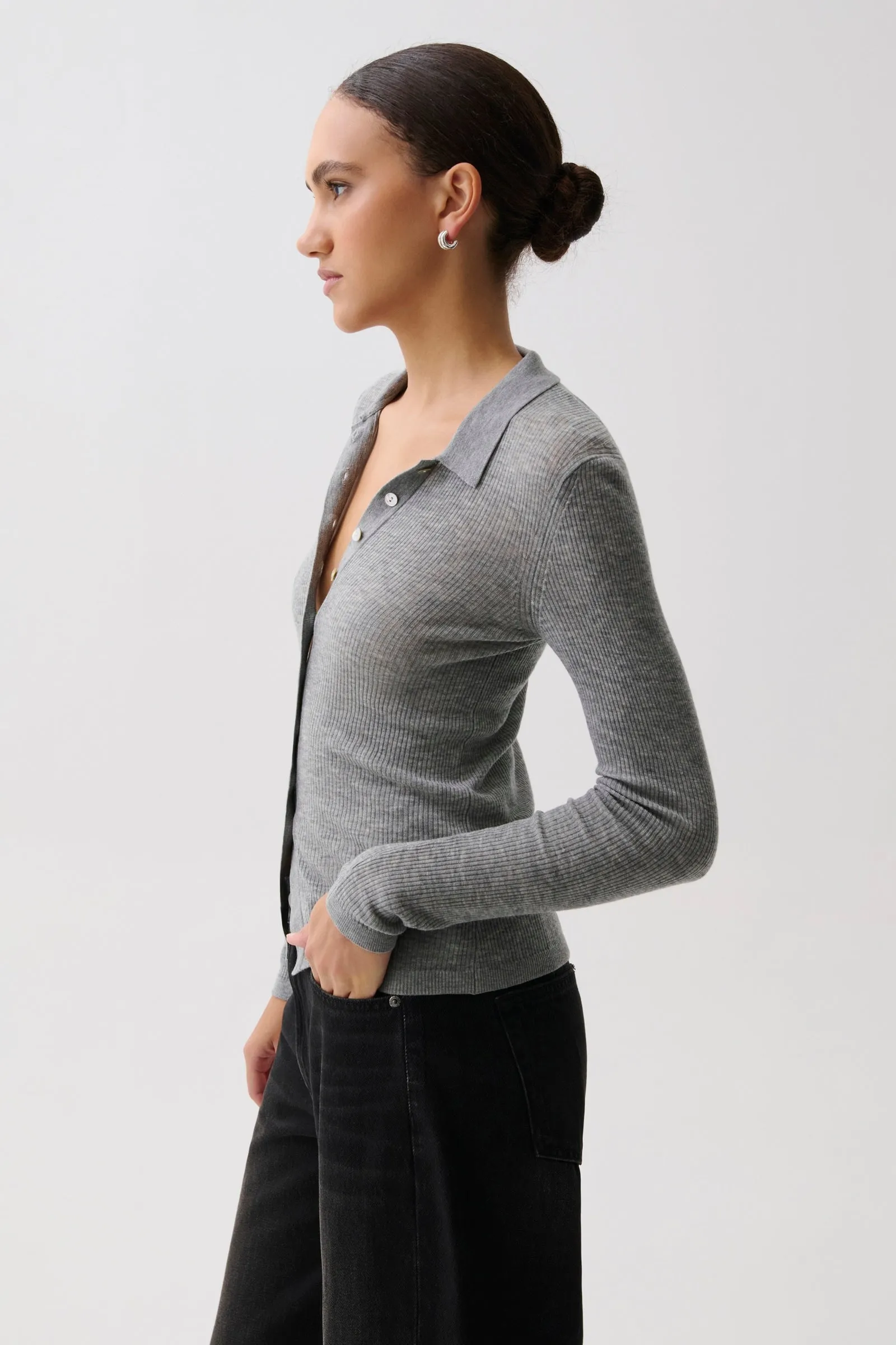 Korey Featherweight Cardigan - Heather Charcoal sold by Pistola product image thumbnail 3