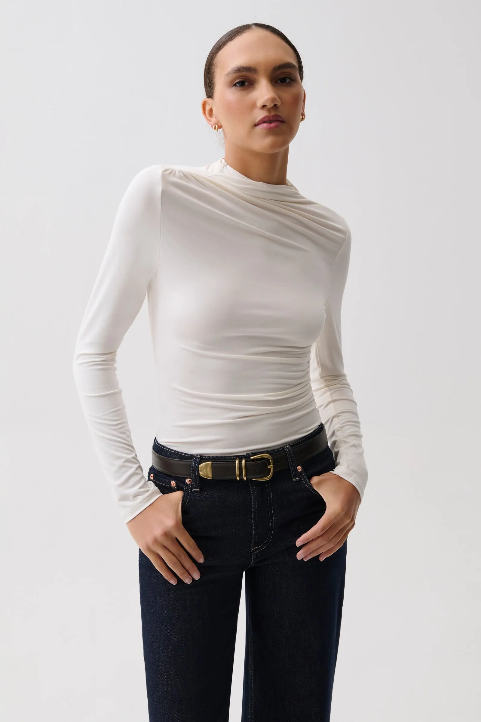 Nathalia Draped Mock Neck - Soft White sold by Pistola