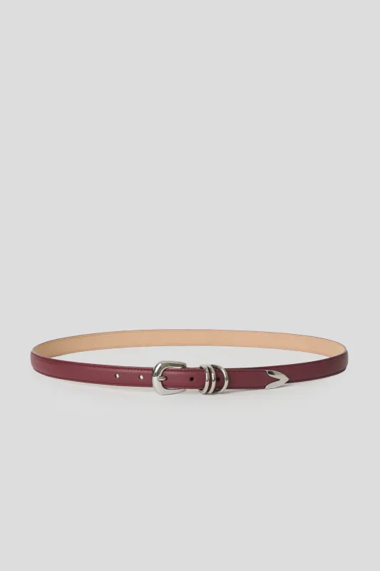 Maia Slim Leather Belt - Maroon Silver made by Pistola