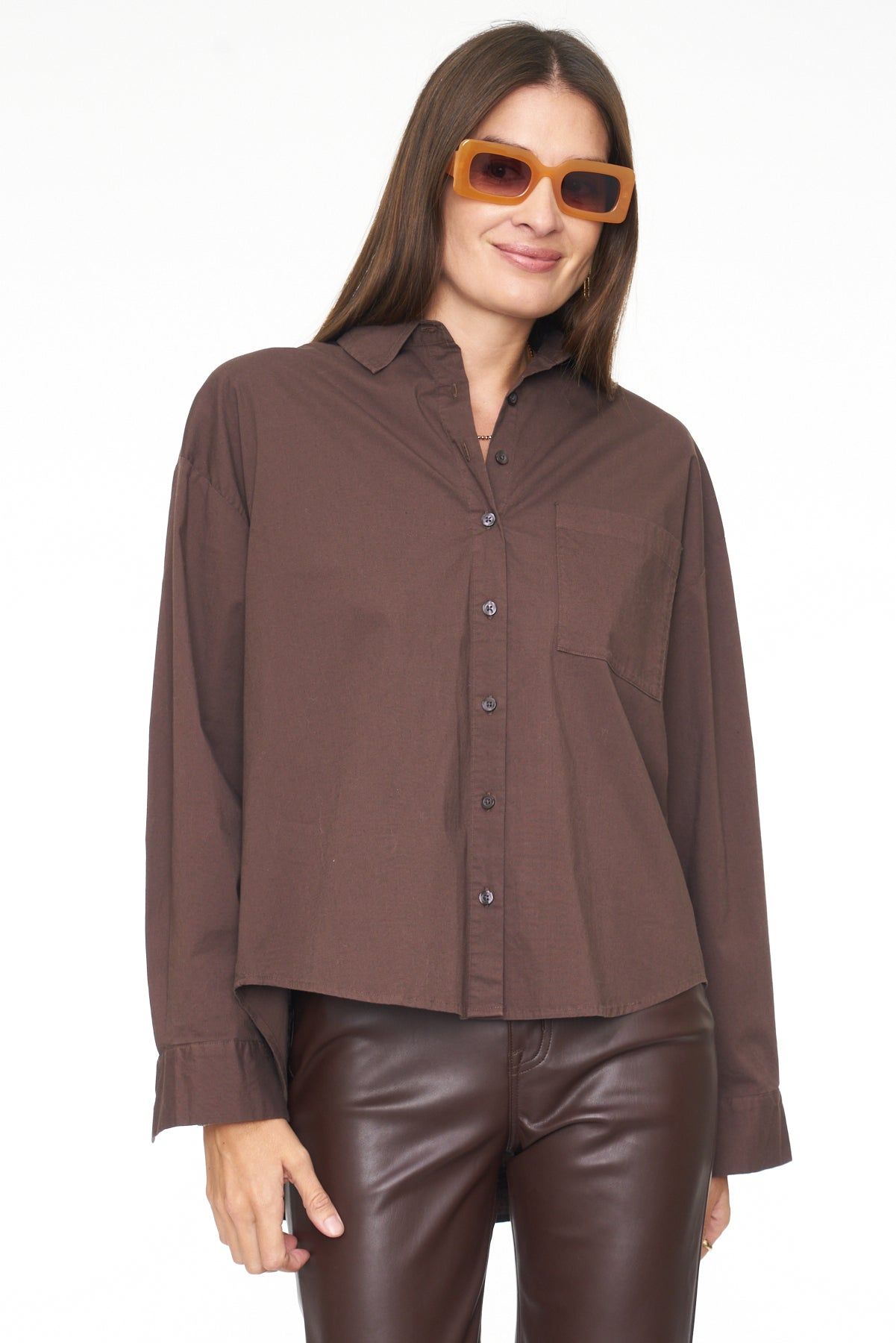 Sloane Long Sleeve Oversized Button Down Shirt - Espresso sold by pistola product image thumbnail 4