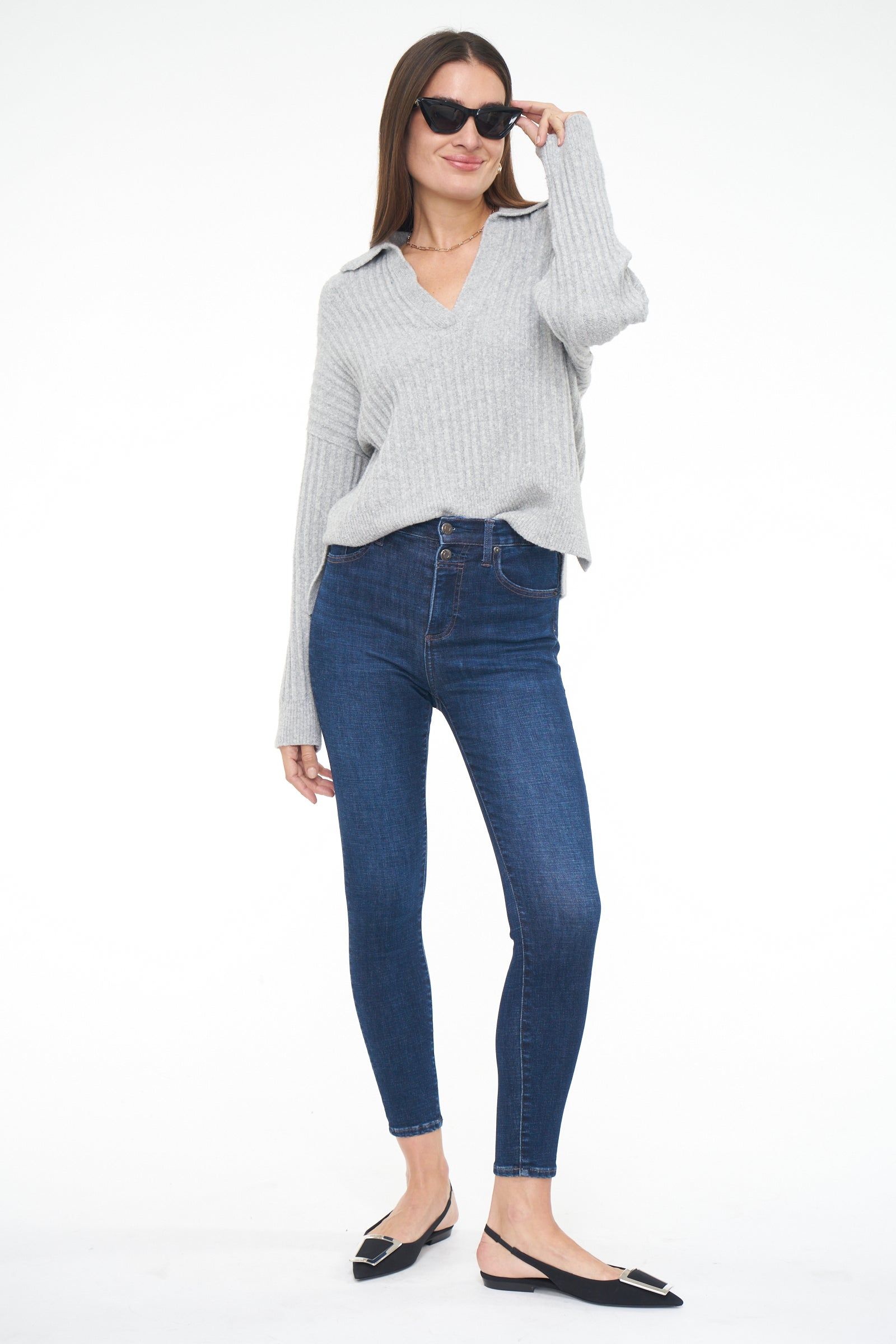 Zoe Relaxed Polo Sweater - Heather Grey sold by pistola product image thumbnail 4