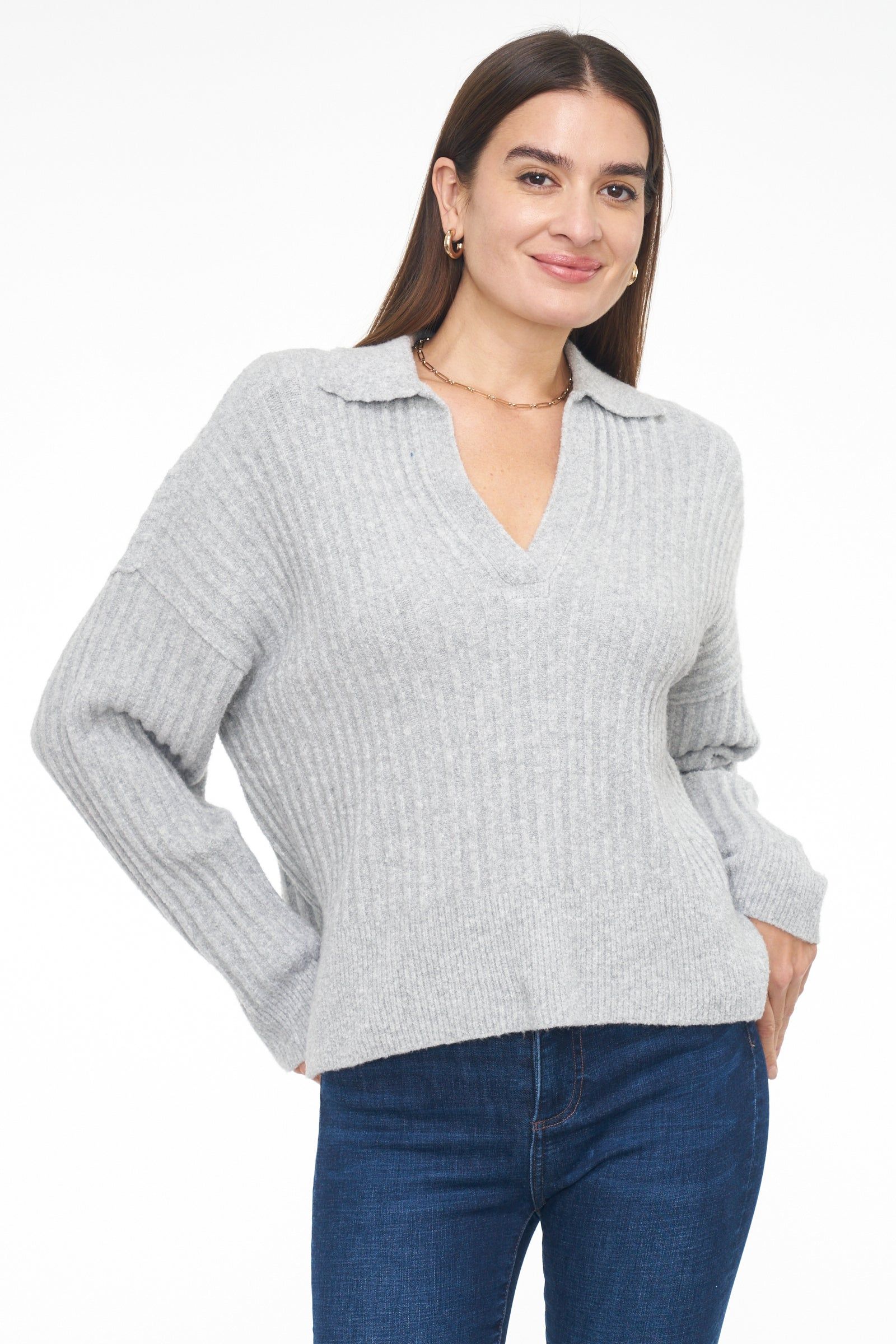 Zoe Relaxed Polo Sweater - Heather Grey sold by pistola