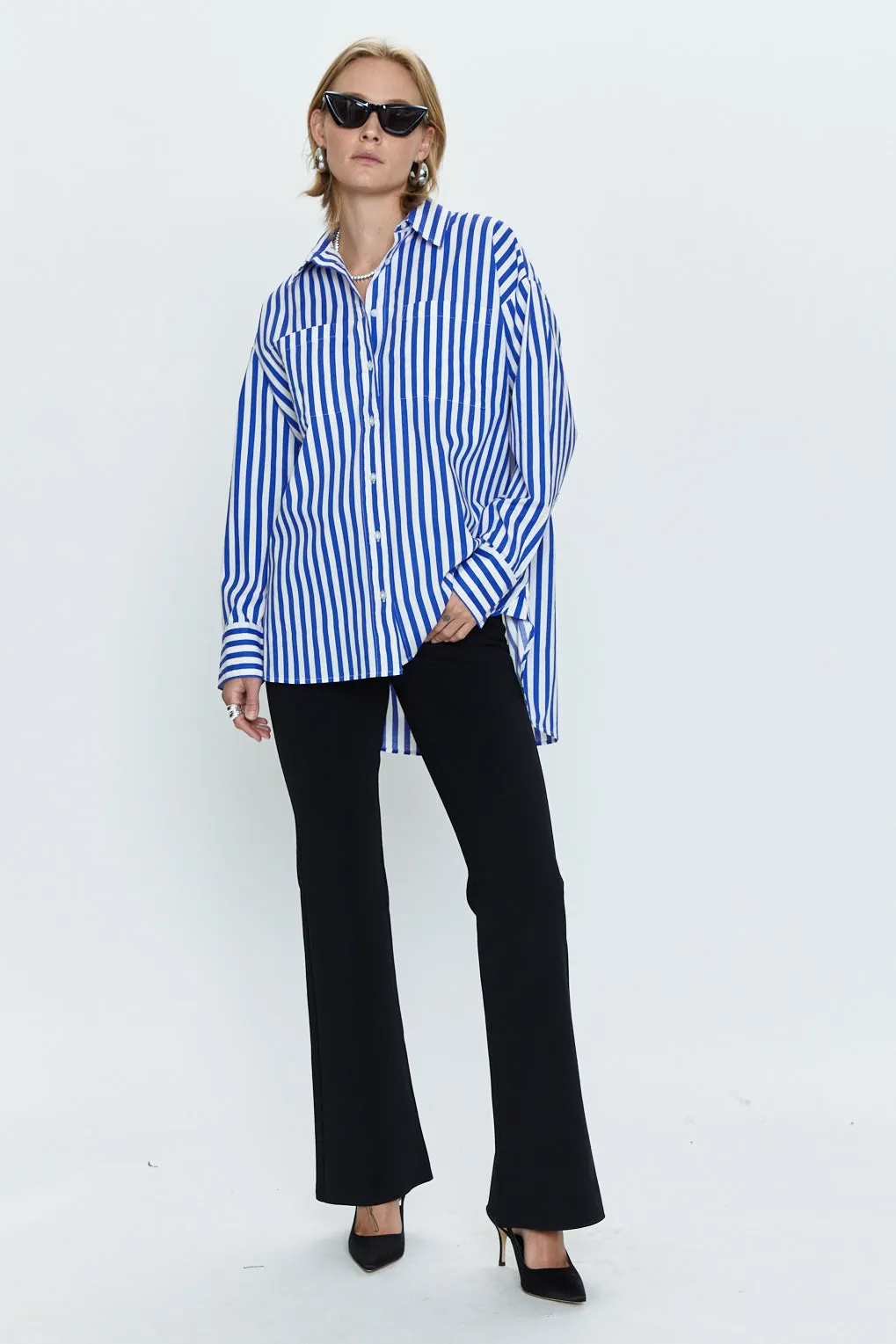Rena Button Down Tunic Shirt - Cobalt Stripe sold by pistola product image thumbnail 5