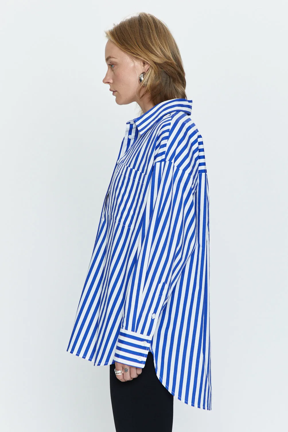 Rena Button Down Tunic Shirt - Cobalt Stripe sold by pistola product image thumbnail 3