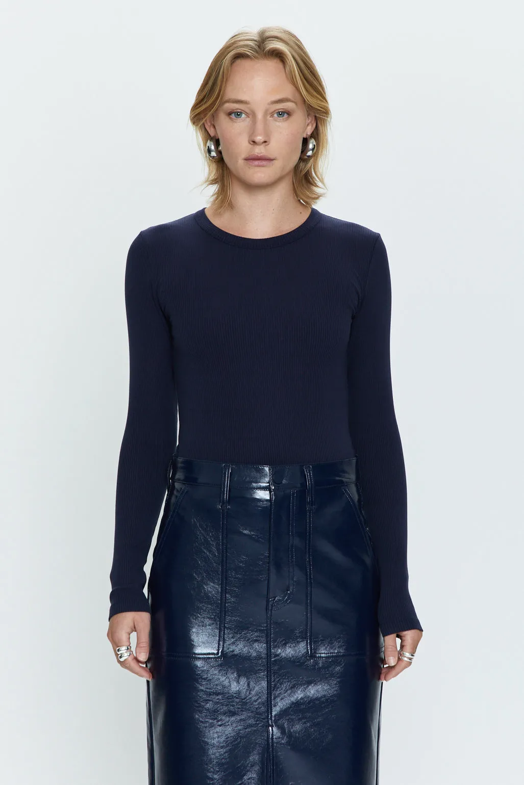 Bailey Long Sleeve Crew Neck Thong Bodysuit - Navy sold by pistola product image thumbnail 2