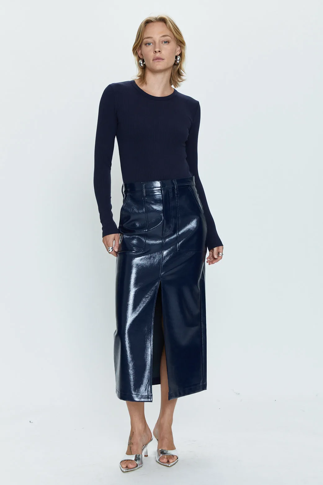 Bailey Long Sleeve Crew Neck Thong Bodysuit - Navy sold by pistola product image thumbnail 5