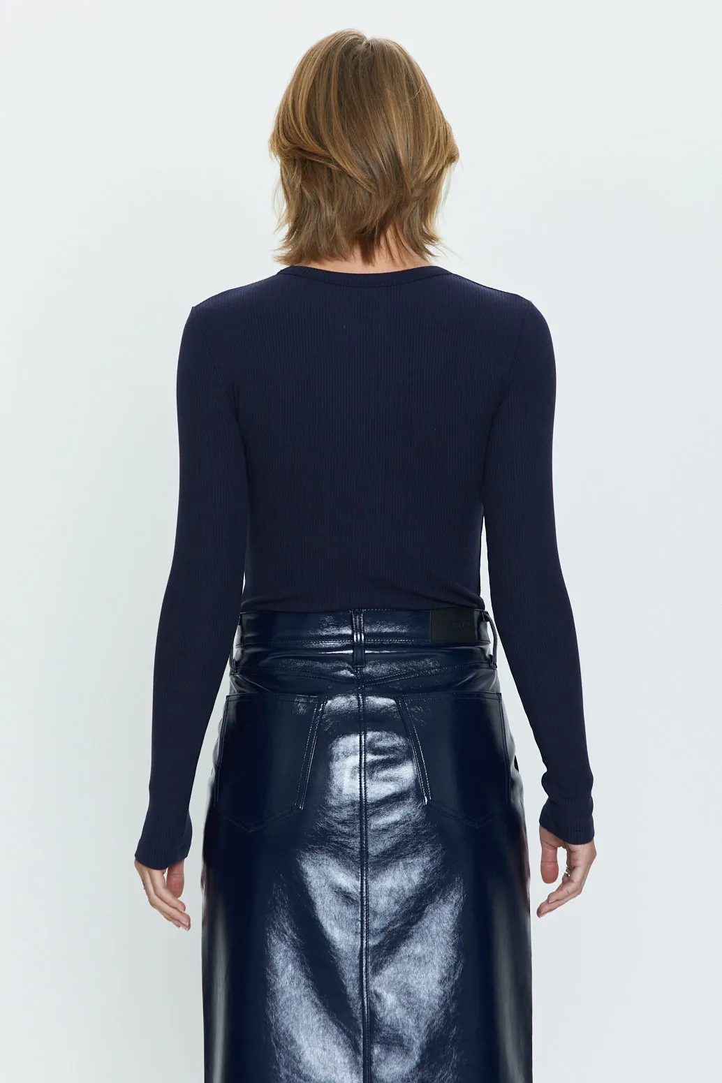 Bailey Long Sleeve Crew Neck Thong Bodysuit - Navy sold by pistola product image thumbnail 4