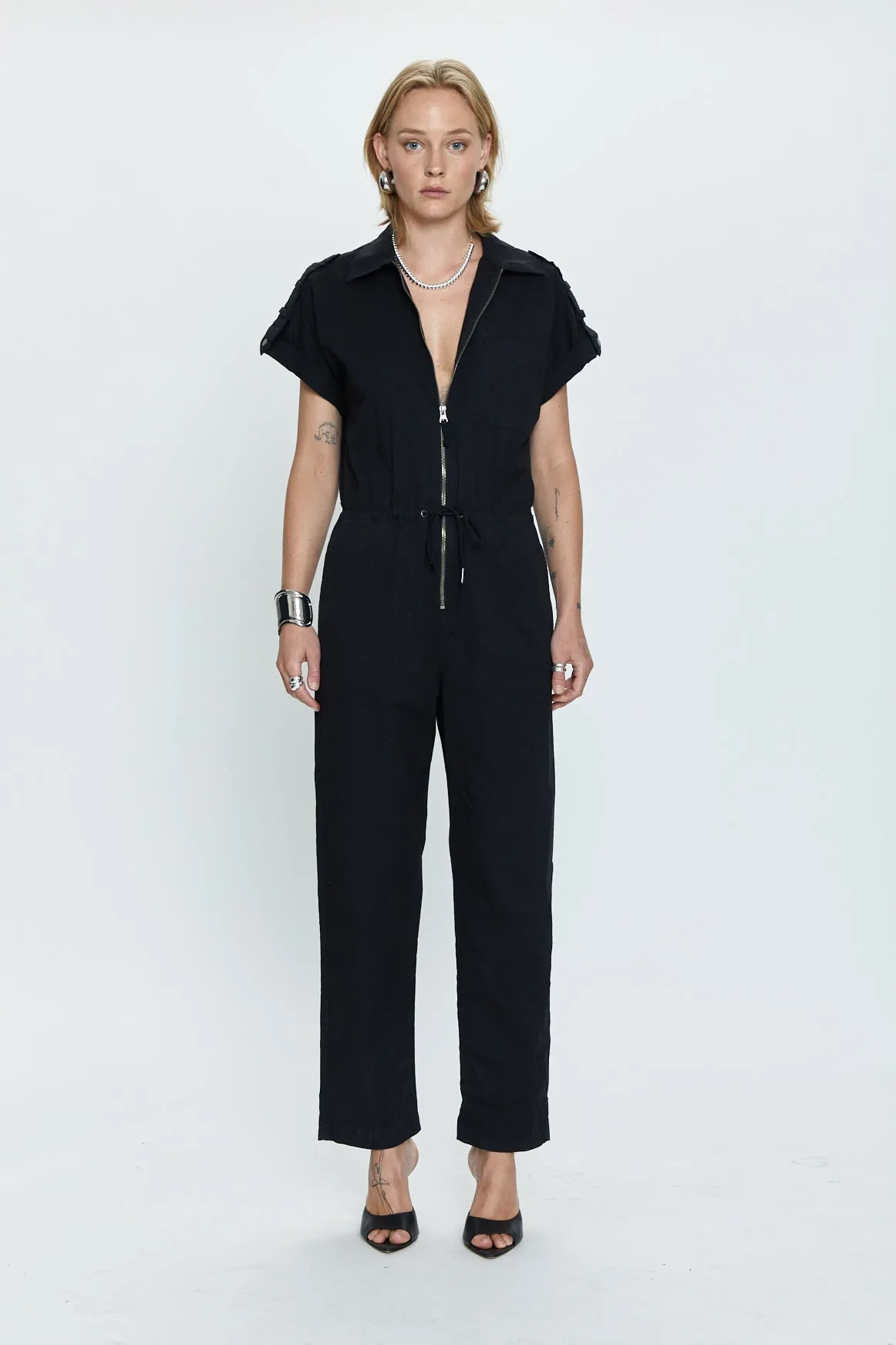 Jordan Short Sleeve Zip Front Jumpsuit - Fade to Black sold by pistola product image thumbnail 3