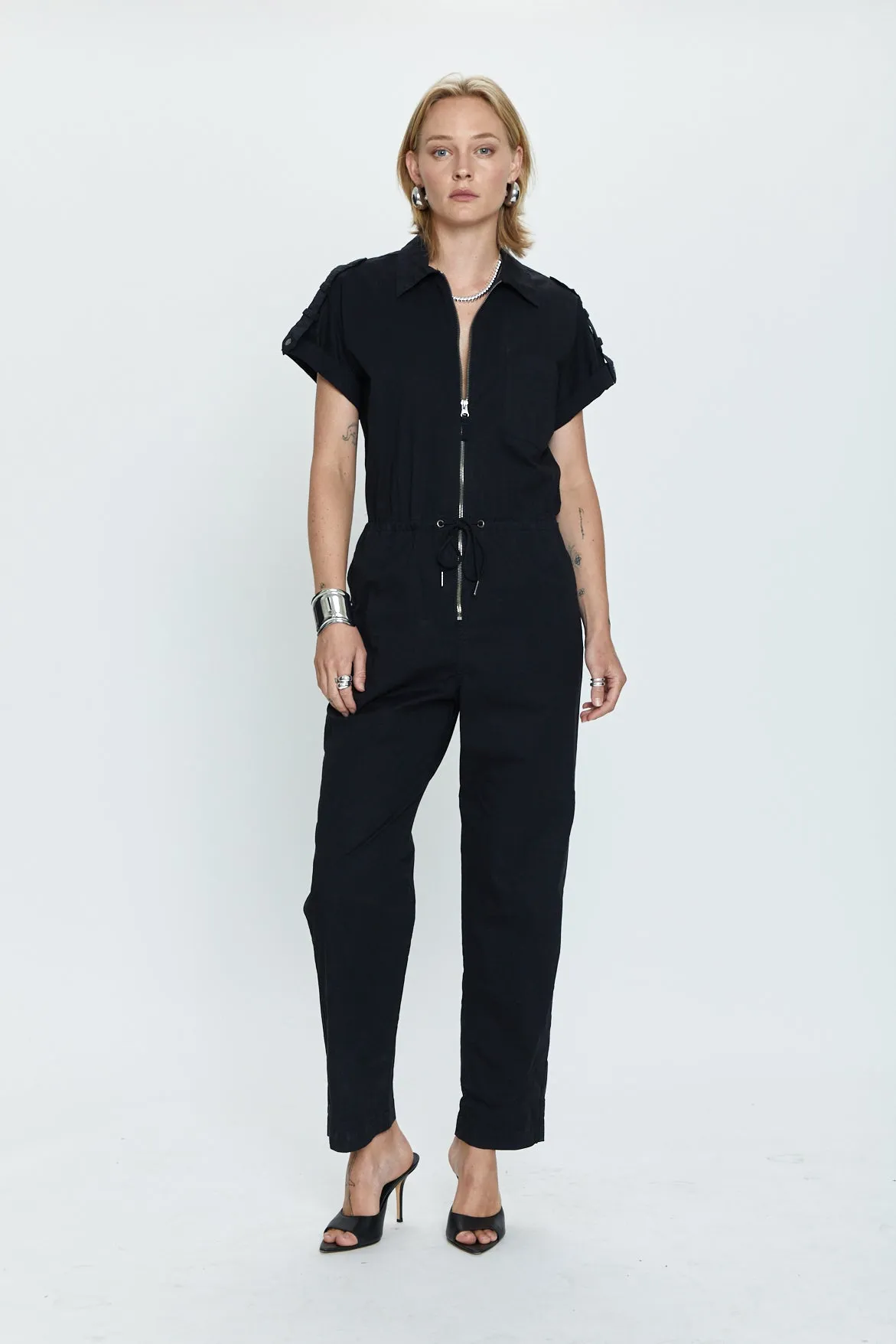 Jordan Short Sleeve Zip Front Jumpsuit - Fade to Black sold by pistola