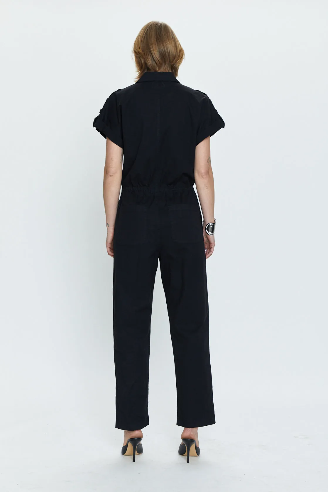 Jordan Short Sleeve Zip Front Jumpsuit - Fade to Black sold by pistola product image thumbnail 5
