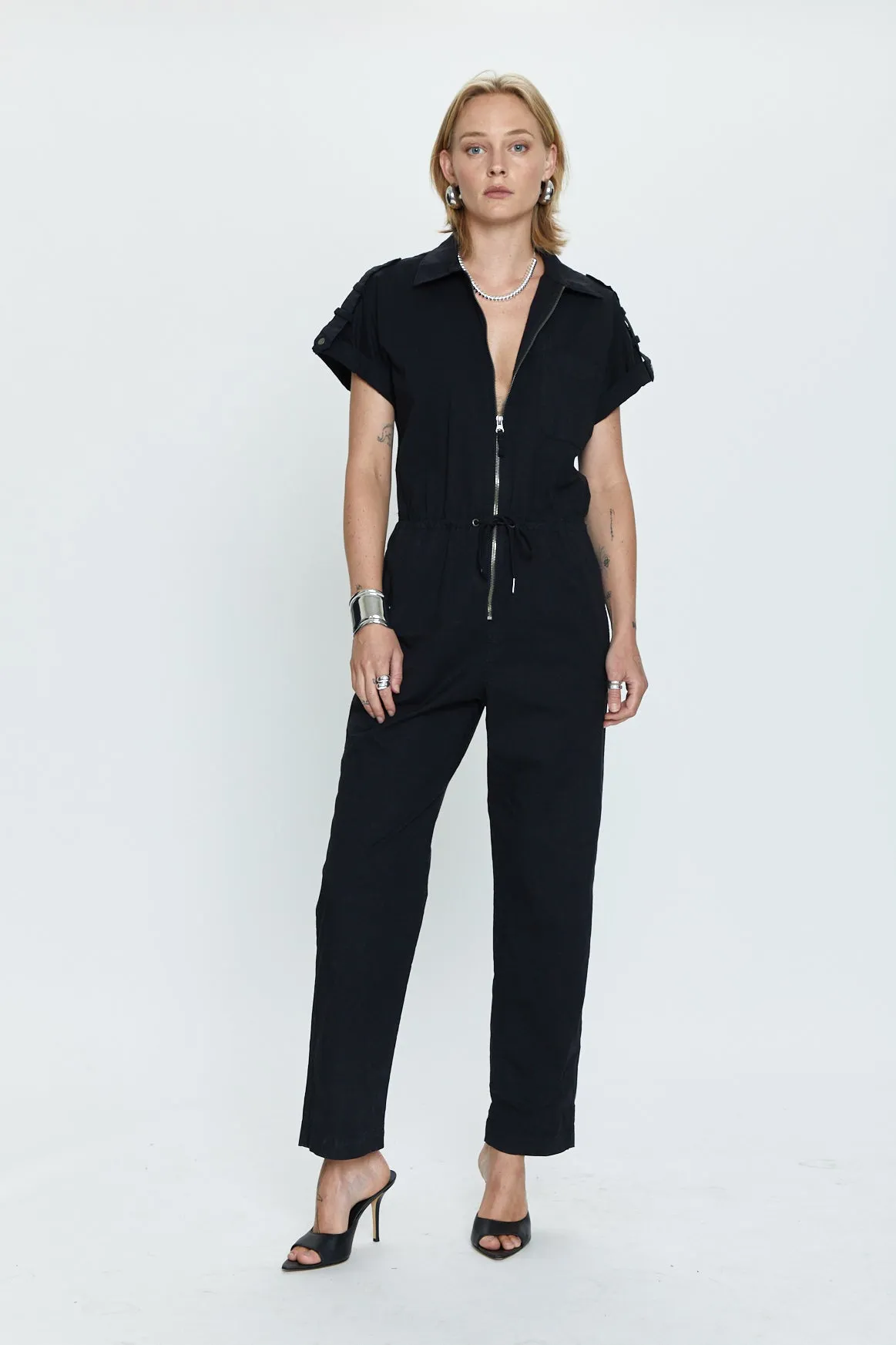 Jordan Short Sleeve Zip Front Jumpsuit - Fade to Black sold by pistola product image thumbnail 2