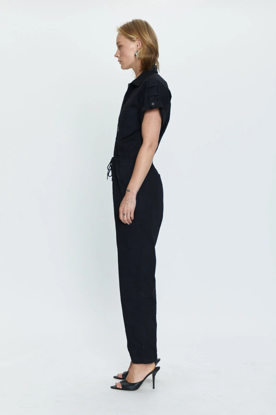 Jordan Short Sleeve Zip Front Jumpsuit - Fade to Black sold by pistola product image thumbnail 4