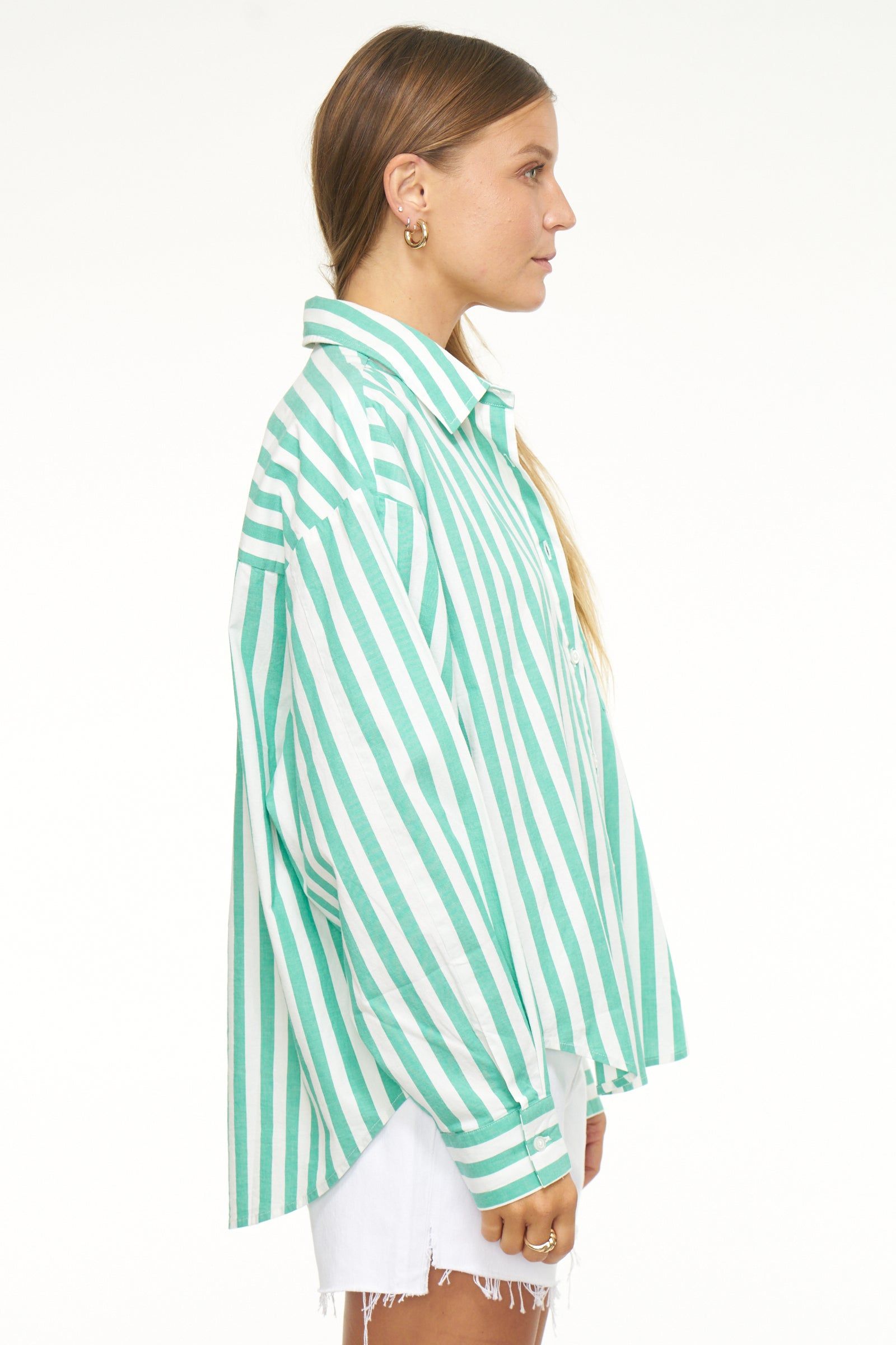 Sloane Oversized Button Down Shirt - Clover Stripe sold by pistola product image thumbnail 3