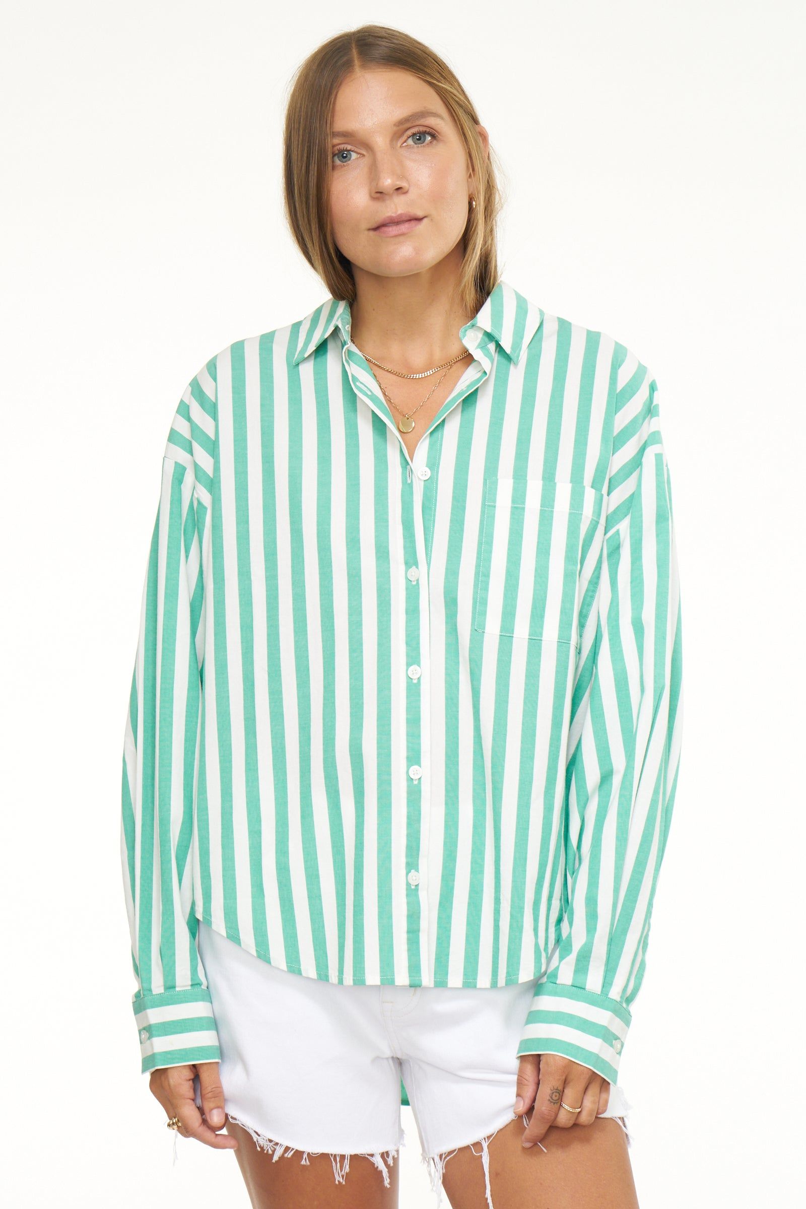 Sloane Oversized Button Down Shirt - Clover Stripe sold by pistola