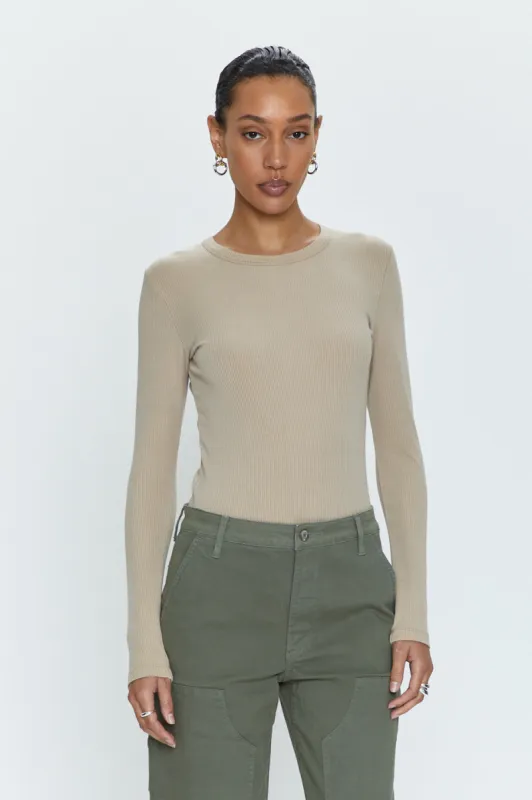 Bailey Long Sleeve Crew Neck Thong Bodysuit - Mink sold by pistola