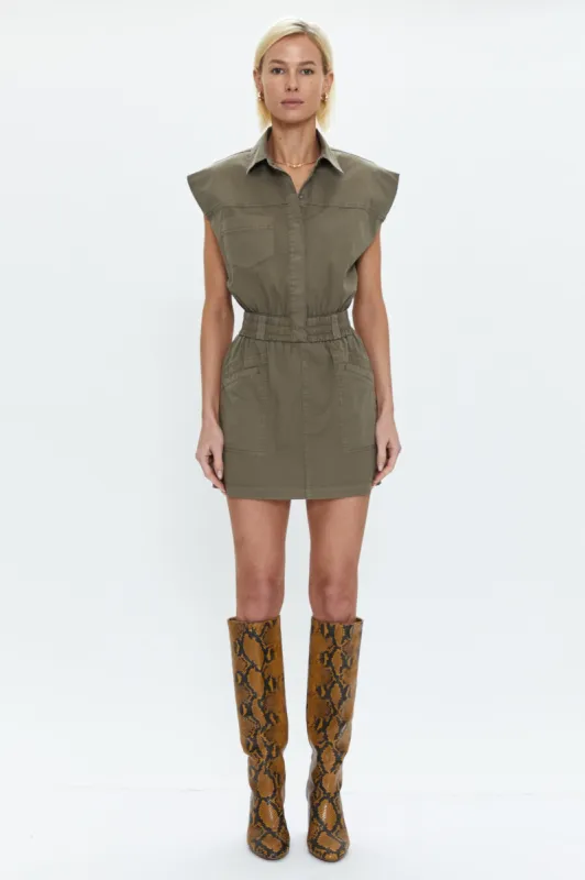 Rosie Mini Dress Smocked Waist Dress - Dark Olive sold by pistola