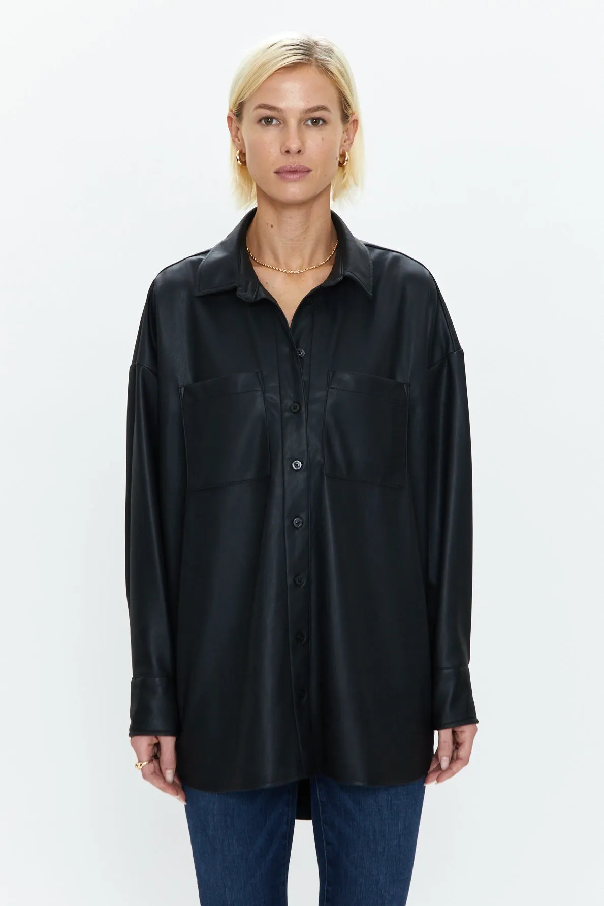 Rena Button Down Tunic Shirt - Slate Black sold by pistola