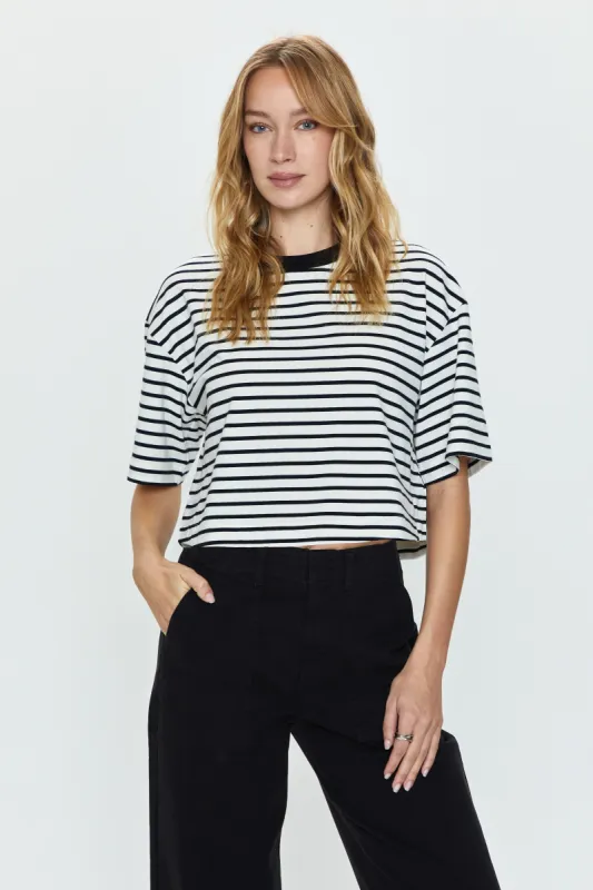 Mae Tee - Black & White Stripe sold by Pistola