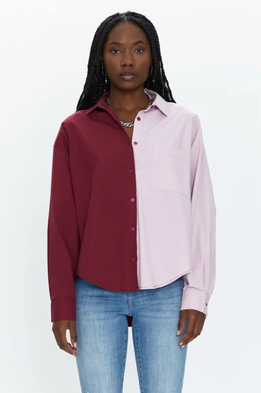 Sloane Oversized Button Down Shirt - Bordeaux Pink Split sold by pistola