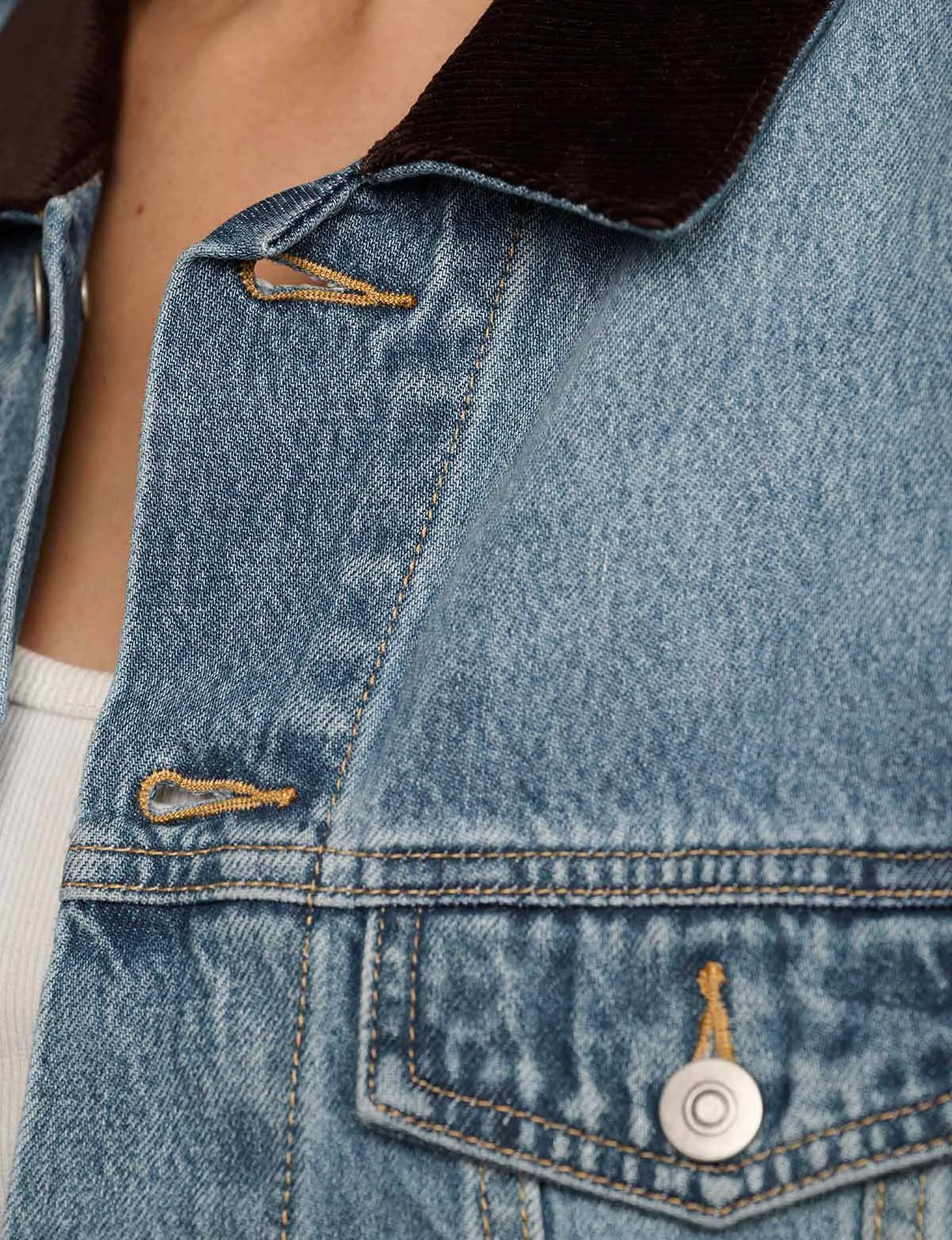 Contrast Collar Denim Jacket sold by Pixie Market product image thumbnail 3