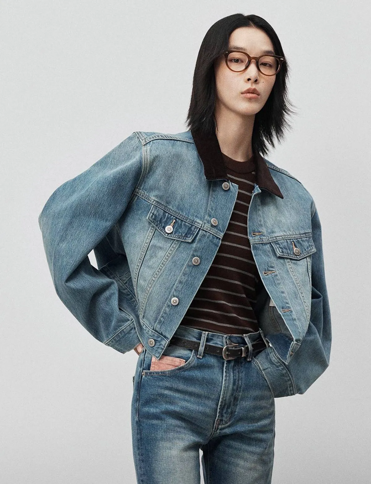 Contrast Collar Denim Jacket sold by Pixie Market product image thumbnail 5
