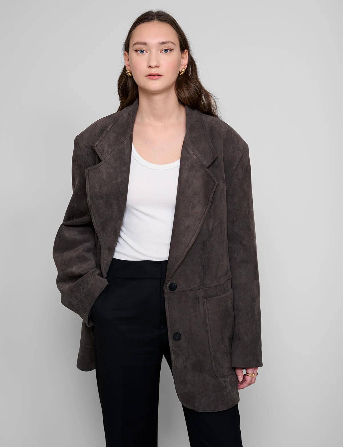 Espresso Suede Oversized Blazer sold by Pixie Market product image thumbnail 4