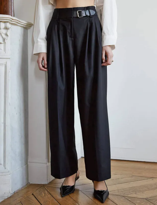 Black Belted Wide Leg Pants-BESTSELLER sold by Pixie Market