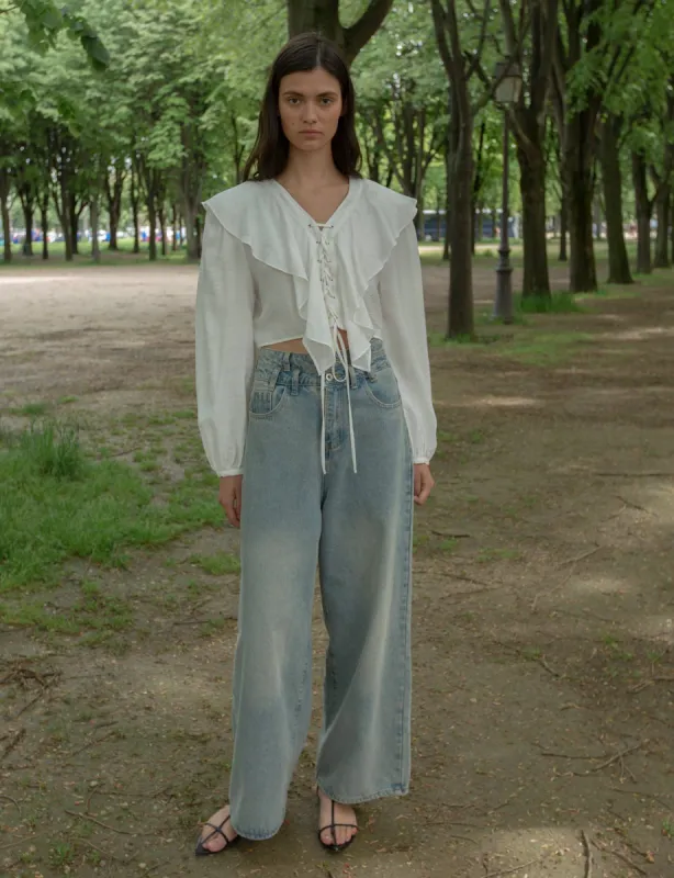 Ruffled Lace Up Blouse made by Pixie Market