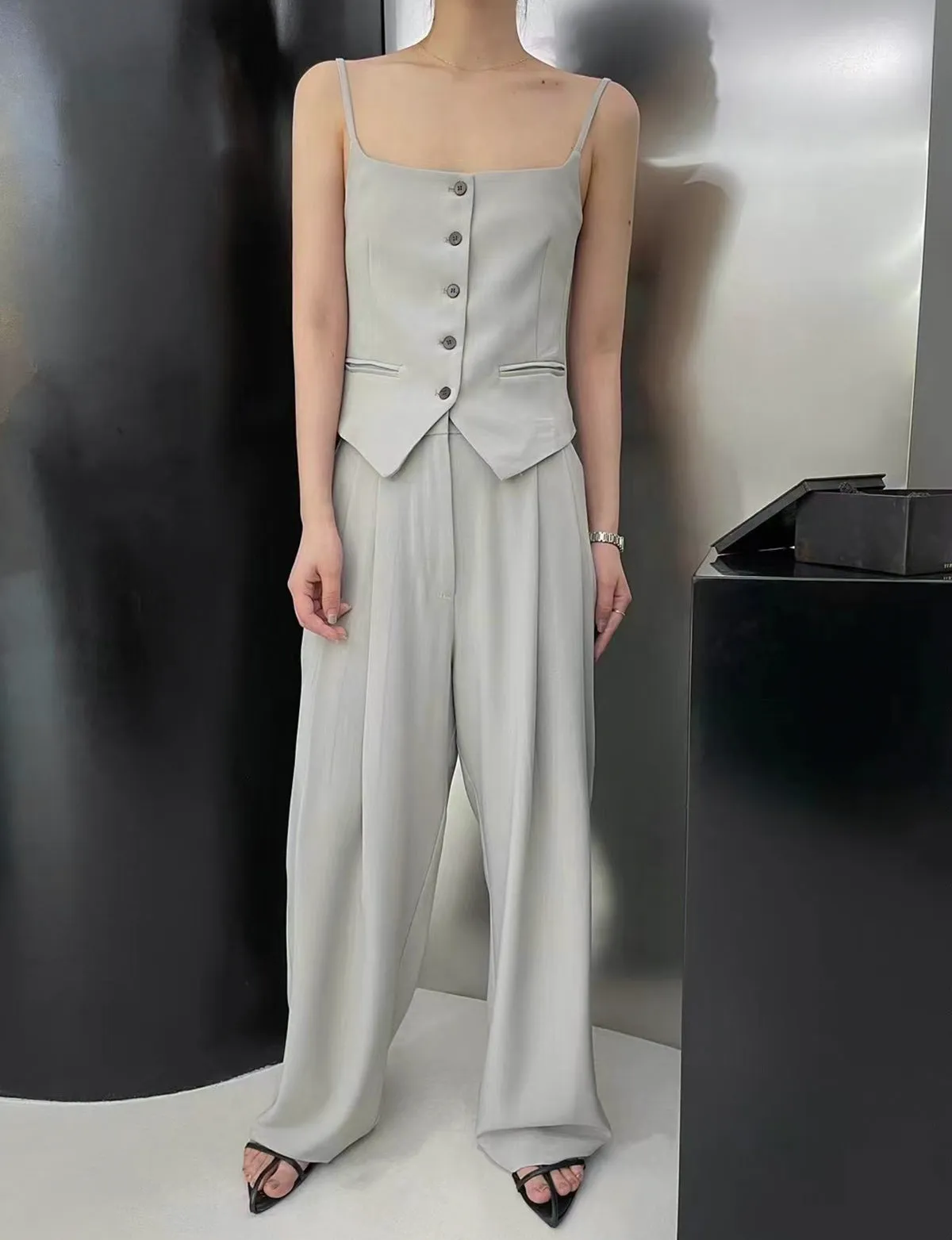 Grey Pleated Pants-BESTSELLER sold by Pixie Market