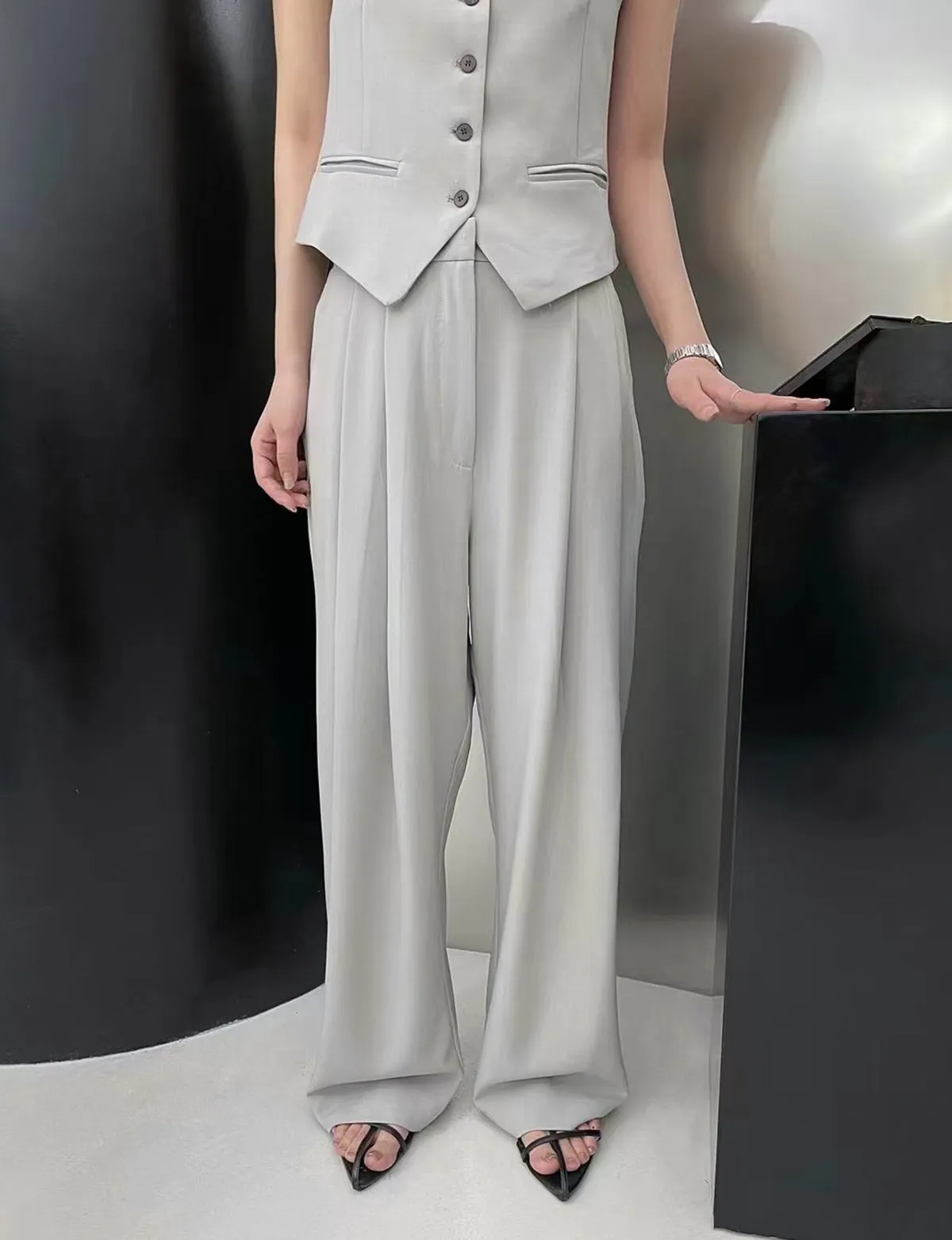 Grey Pleated Pants-BESTSELLER sold by Pixie Market product image thumbnail 4