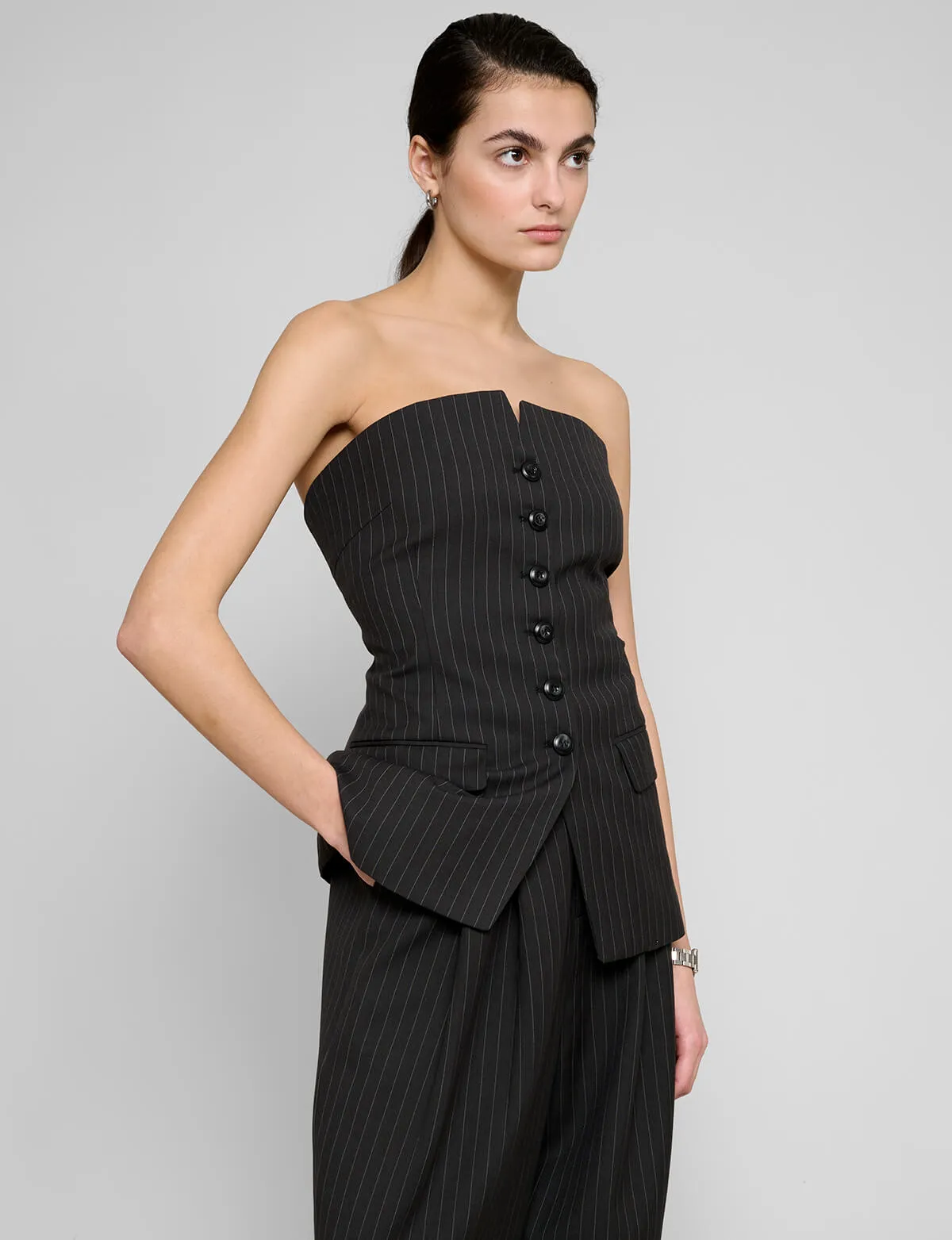 Pin-Stripe Button Strapless Top sold by Pixie Market