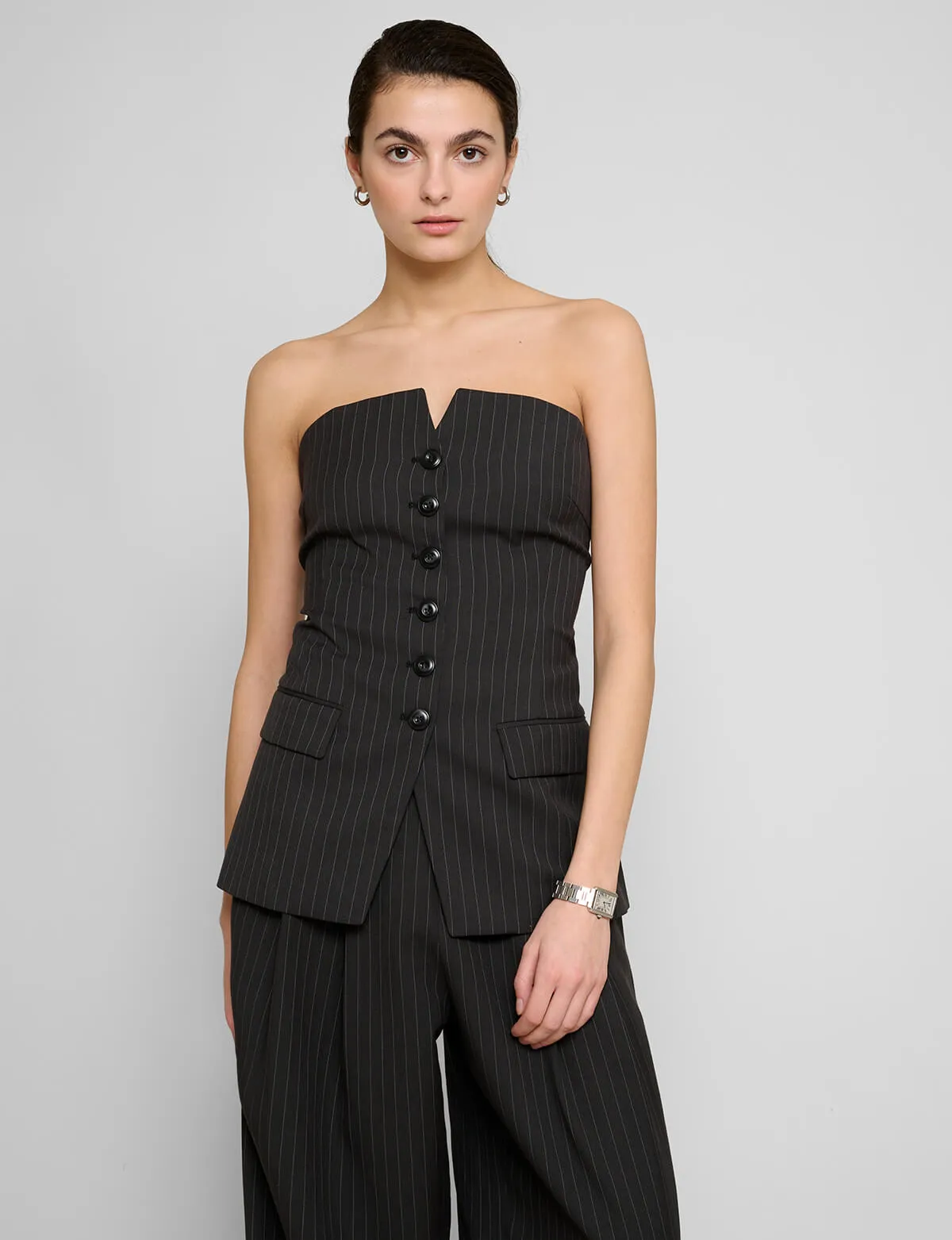 Pin-Stripe Button Strapless Top sold by Pixie Market product image thumbnail 3