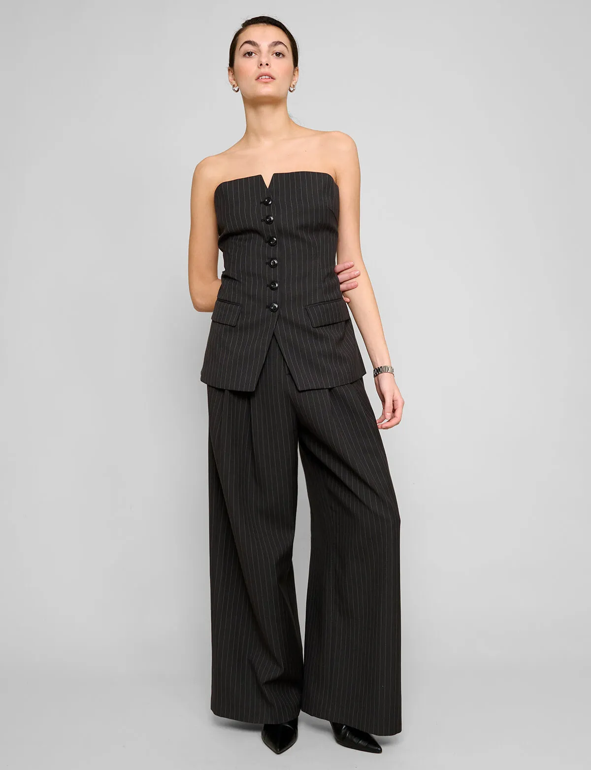 Pin-Stripe Button Strapless Top sold by Pixie Market product image thumbnail 2