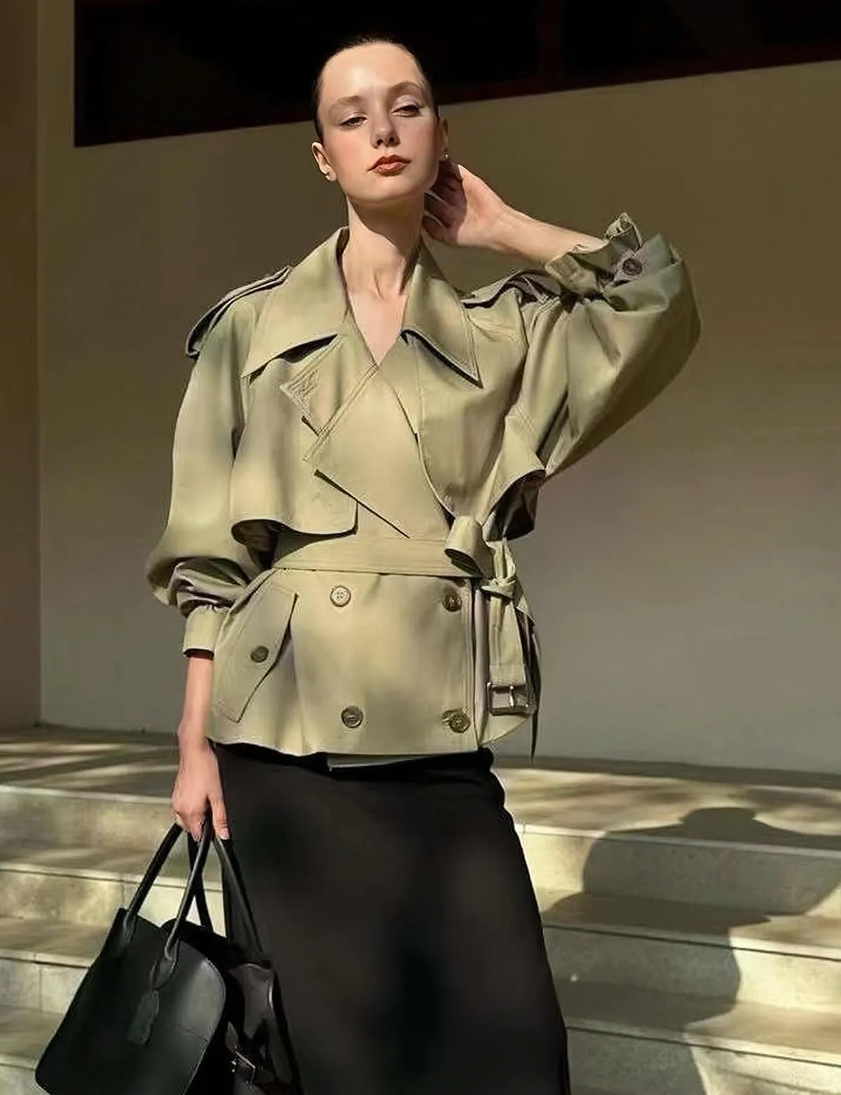 Cropped Oversize Khaki Jacket-BESTSELLER sold by Pixie Market product image thumbnail 3