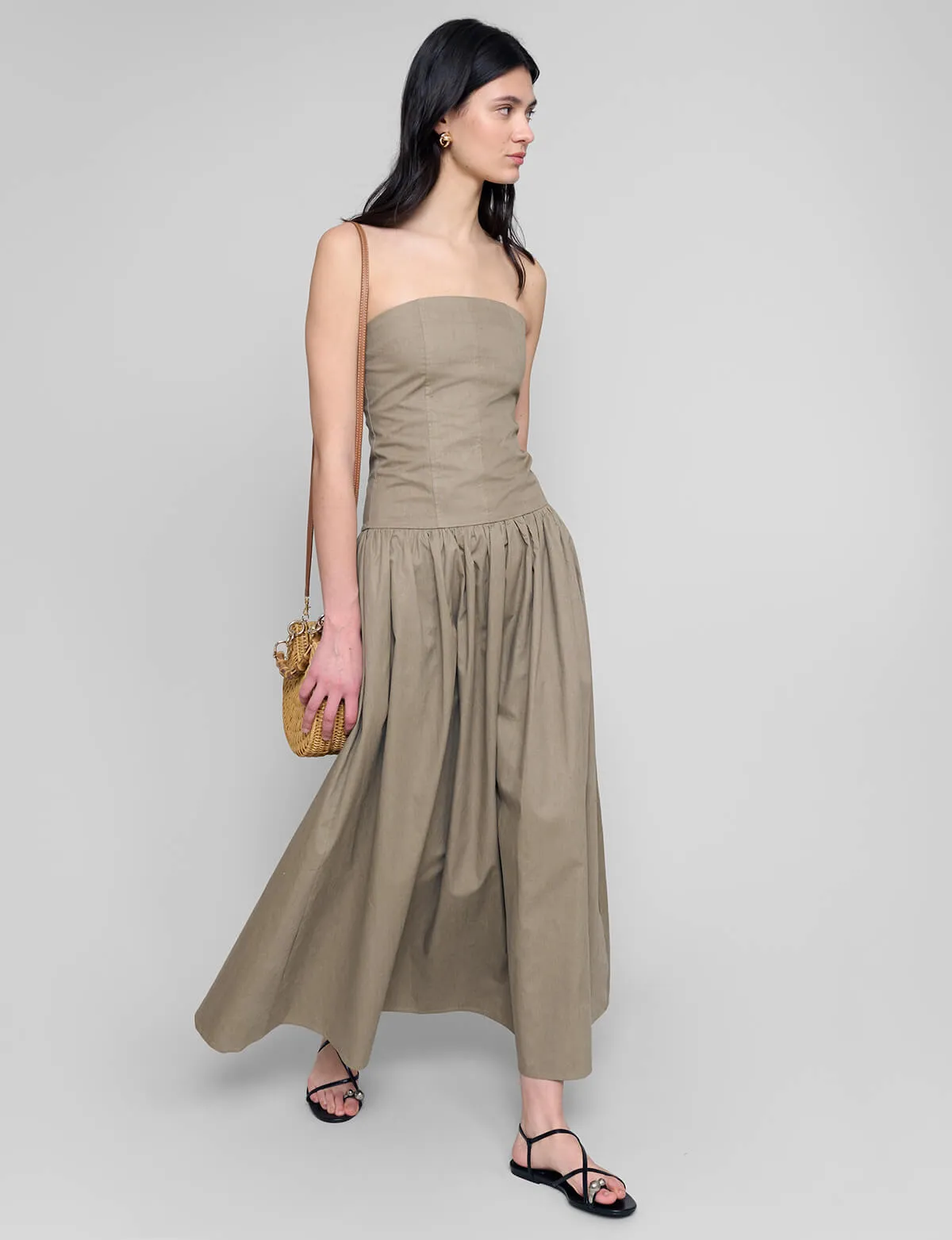 Khaki Strapless Dress-BESTSELLER sold by Pixie Market