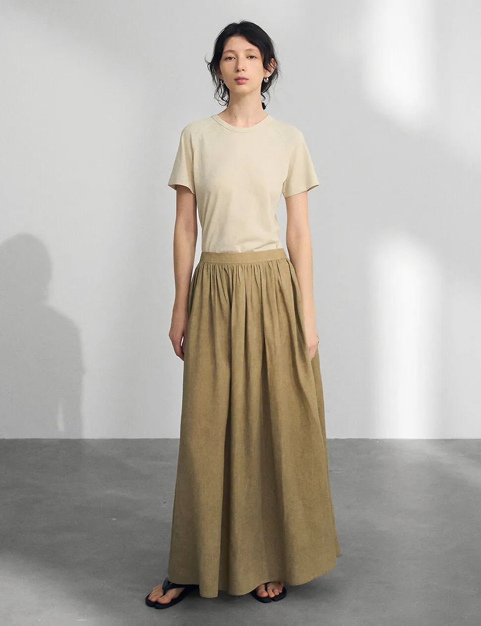 Khaki Midi Skirt sold by Pixie Market