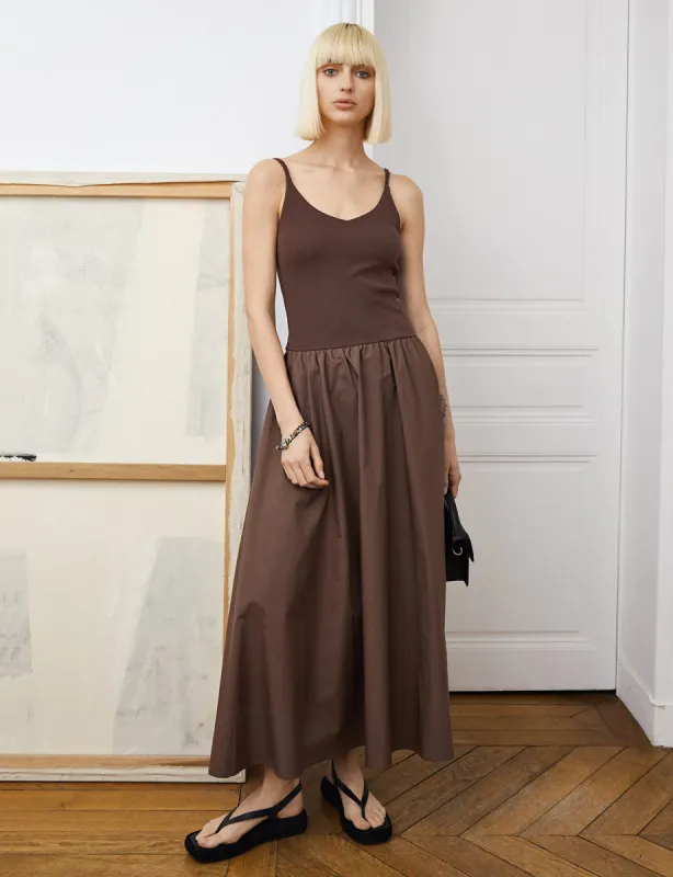 Bea Combination Maxi Dress in Brown sold by Pixie Market