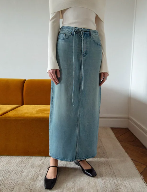 Maxi Belt-Tie Denim Skirt sold by Pixie Market