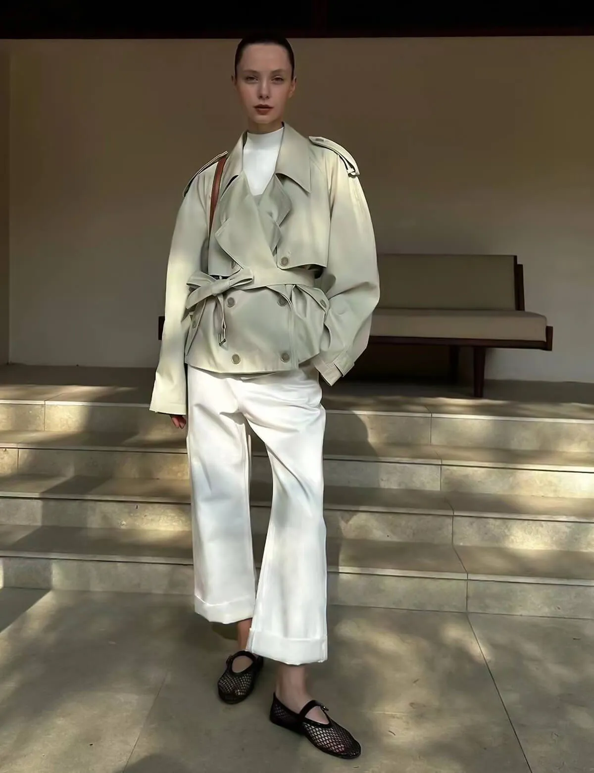 Cropped Beige Trench sold by Pixie Market