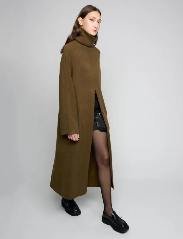 Slit Long Sweater in Saddle Brown-BESTSELLER sold by Pixie Market