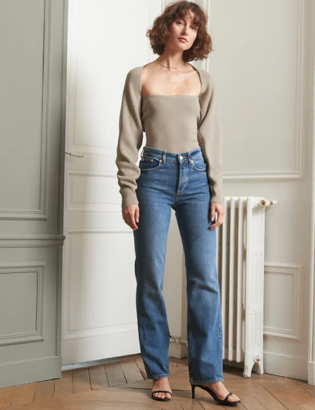 Two-Piece Knit Top with Shrug in Pebble -BESTSELLER made by Pixie Market