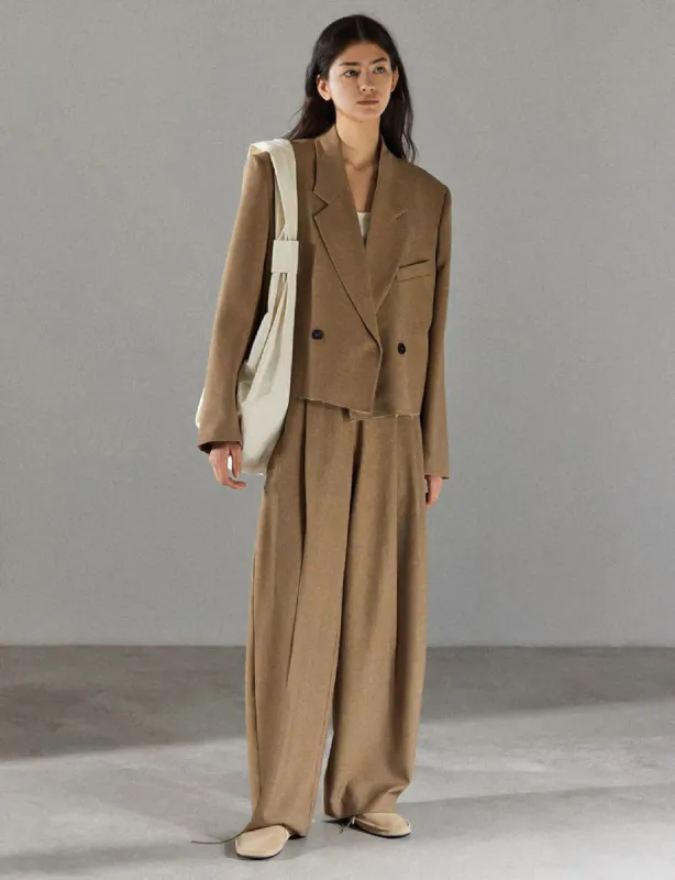 Dani Cropped Boxy Blazer in Brown sold by Pixie Market