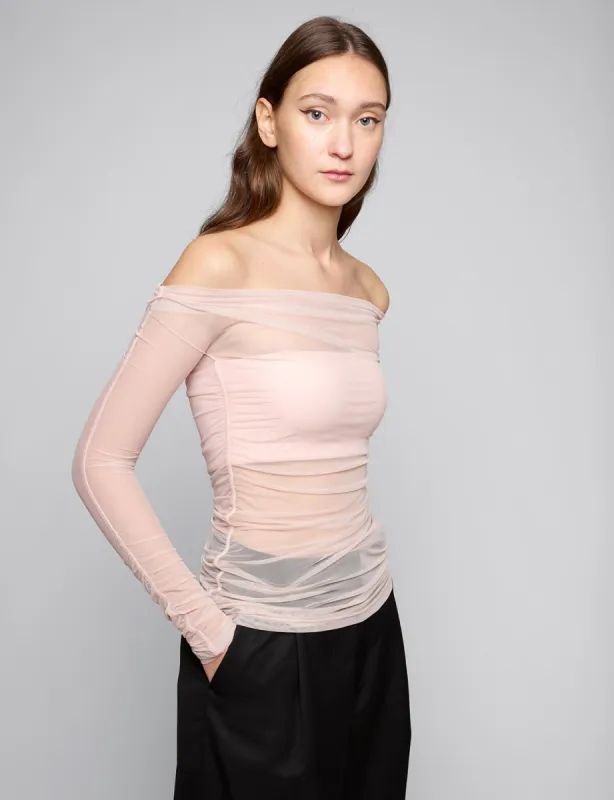 Lydia Mesh Off The Shoulder Pink Top sold by Pixie Market
