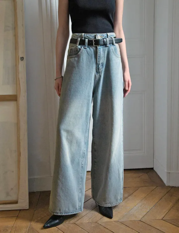 Double Waist Wide Leg Jeans sold by Pixie Market