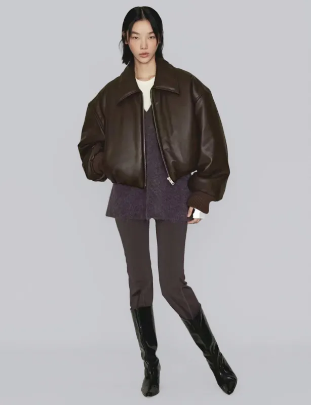 Brown Faux-Leather Bomber Jacket sold by Pixie Market