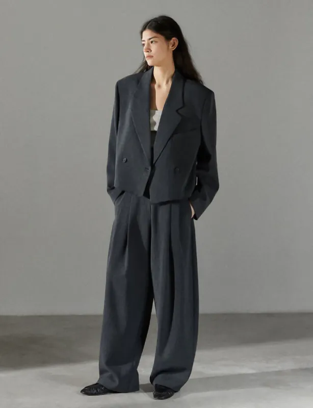 Dani Cropped Boxy Blazer in Charcoal sold by Pixie Market