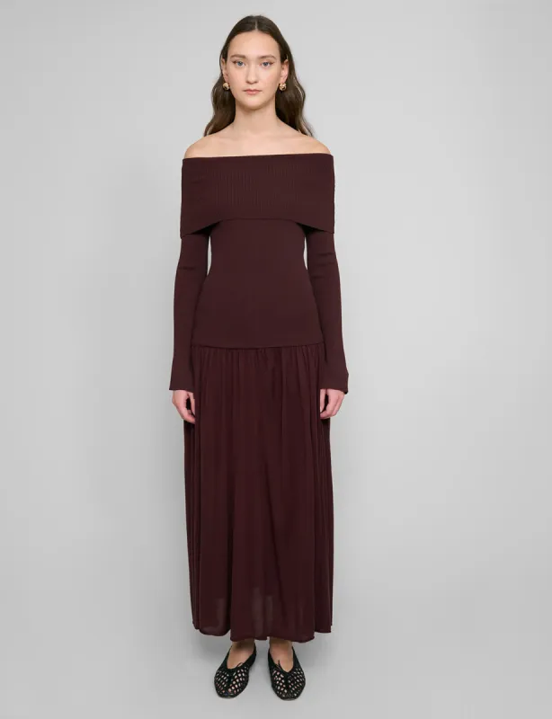Chocolate Knit-Waist Midi Skirt sold by Pixie Market